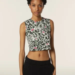 Canotta donna corta slim fit fantasia maculata