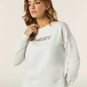 Felpa donna con cappuccio comfort fit con logo maculato