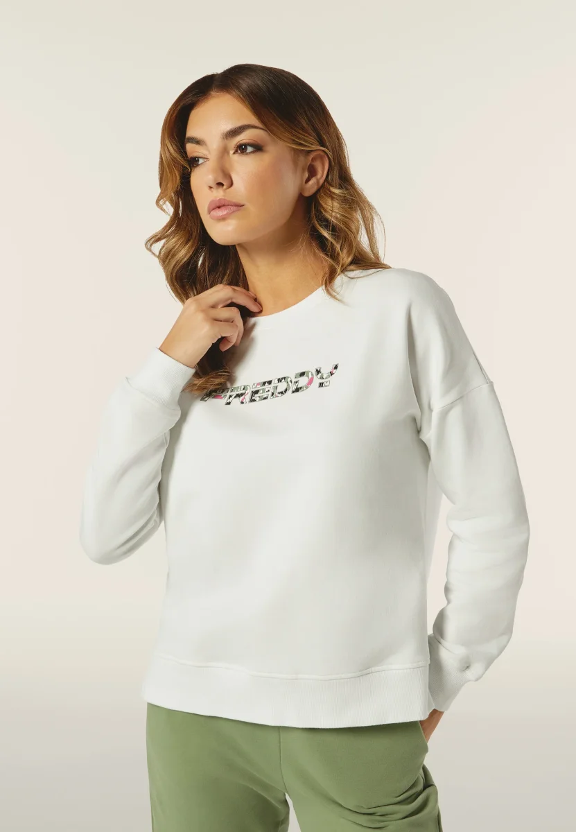 Felpa donna con cappuccio comfort fit con logo maculato