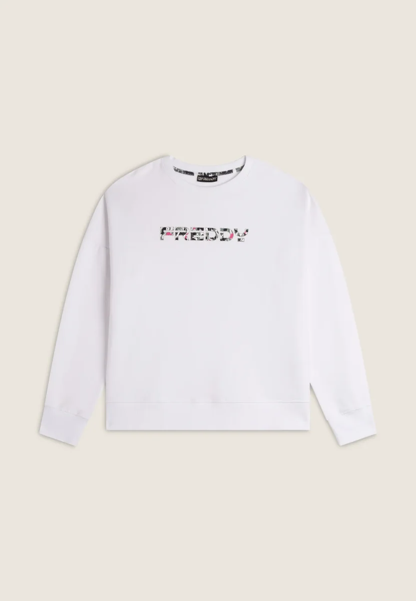 Felpa donna con cappuccio comfort fit con logo maculato – Image 5