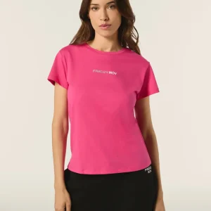 T-shirt donna girocollo in jersey con piccola stampa