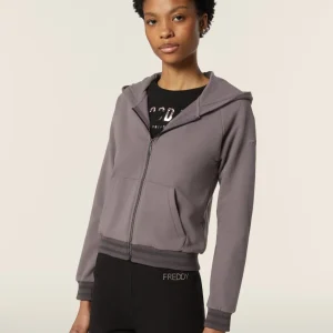 Felpa donna zip e cappuccio slim fit con tasche a marsupio