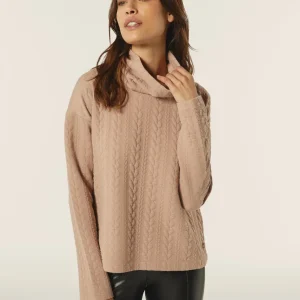 Maglia donna in felpa bonded a trecce con collo a tubo