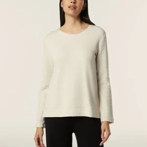 Felpa donna girocollo in viscosa con maniche a trecce