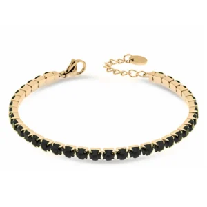 Bracciale Tennis in Acciaio Dorato con Gemme Nere