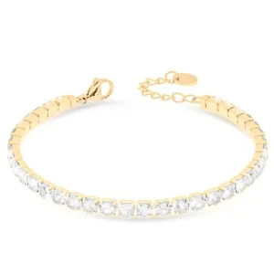 Bracciale Tennis in Acciaio Dorato con Gemme Bianche