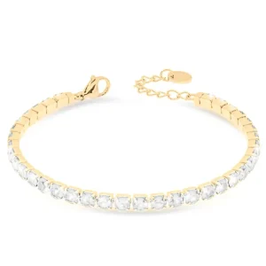 Bracciale Tennis in Dorato con Gemme Bianche
