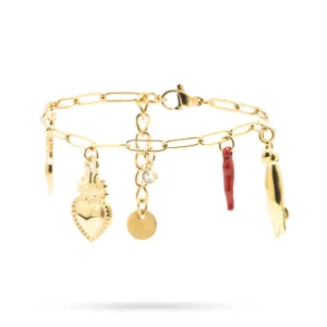 Bracciale a catena in acciaio Dorato pendenti Portafortuna