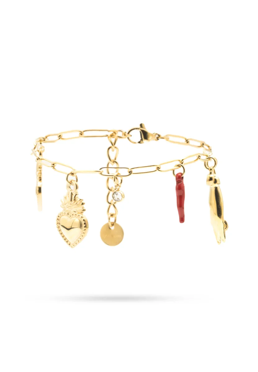 Bracciale a catena in acciaio Dorato pendenti Portafortuna