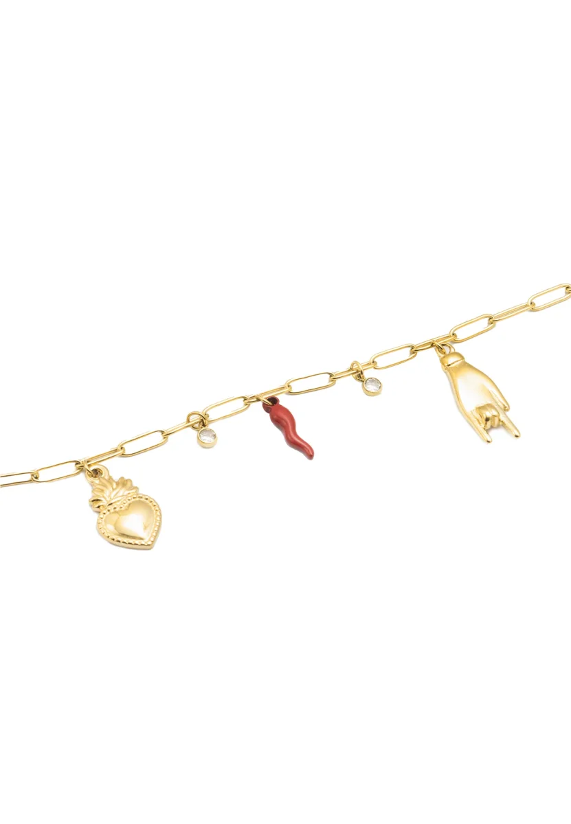 Bracciale a catena in acciaio Dorato pendenti Portafortuna – Image 2