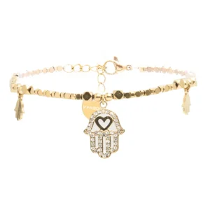 Bracciale in acciaio dorato con pendenti e strass