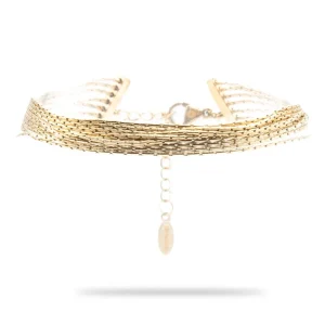 Bracciale multi-filo in acciaio dorato con catena a spiga