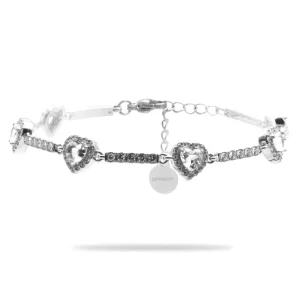 Bracciale in acciaio argentato con catena alternata a cuori