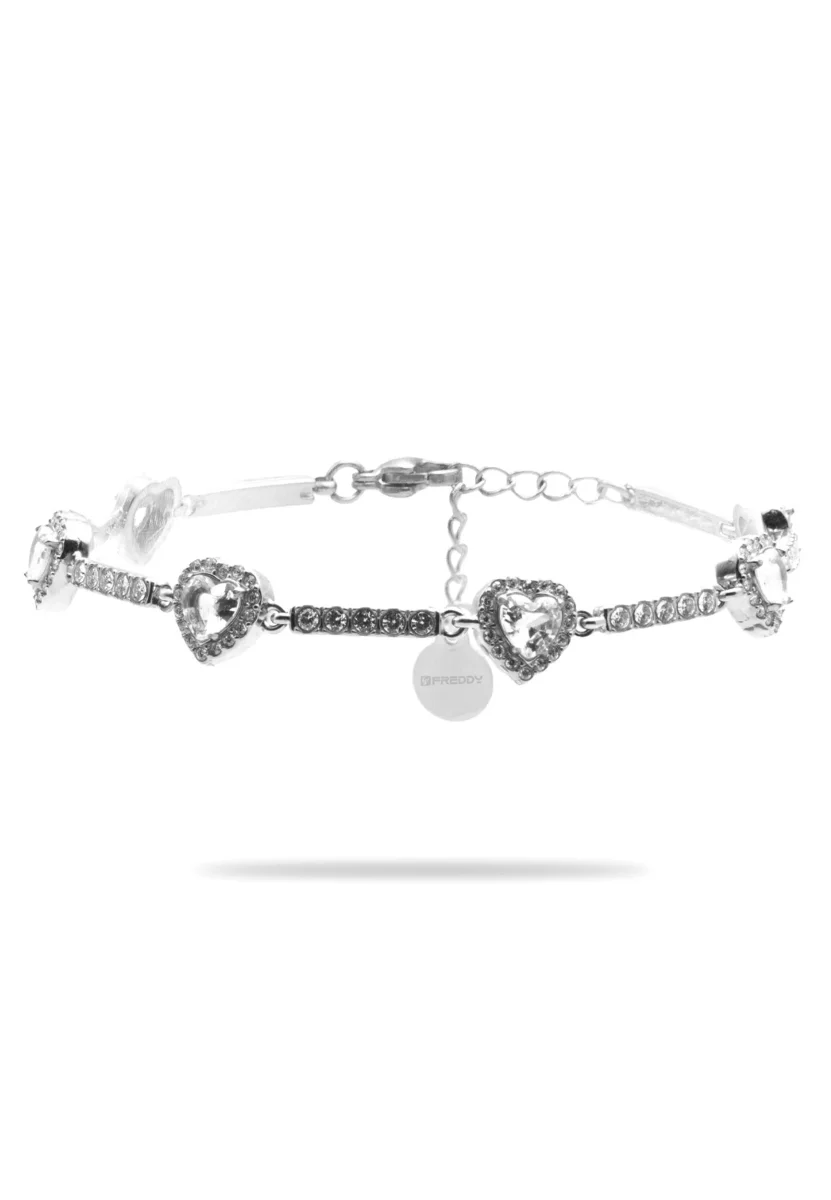 Bracciale in acciaio argentato con catena alternata a cuori