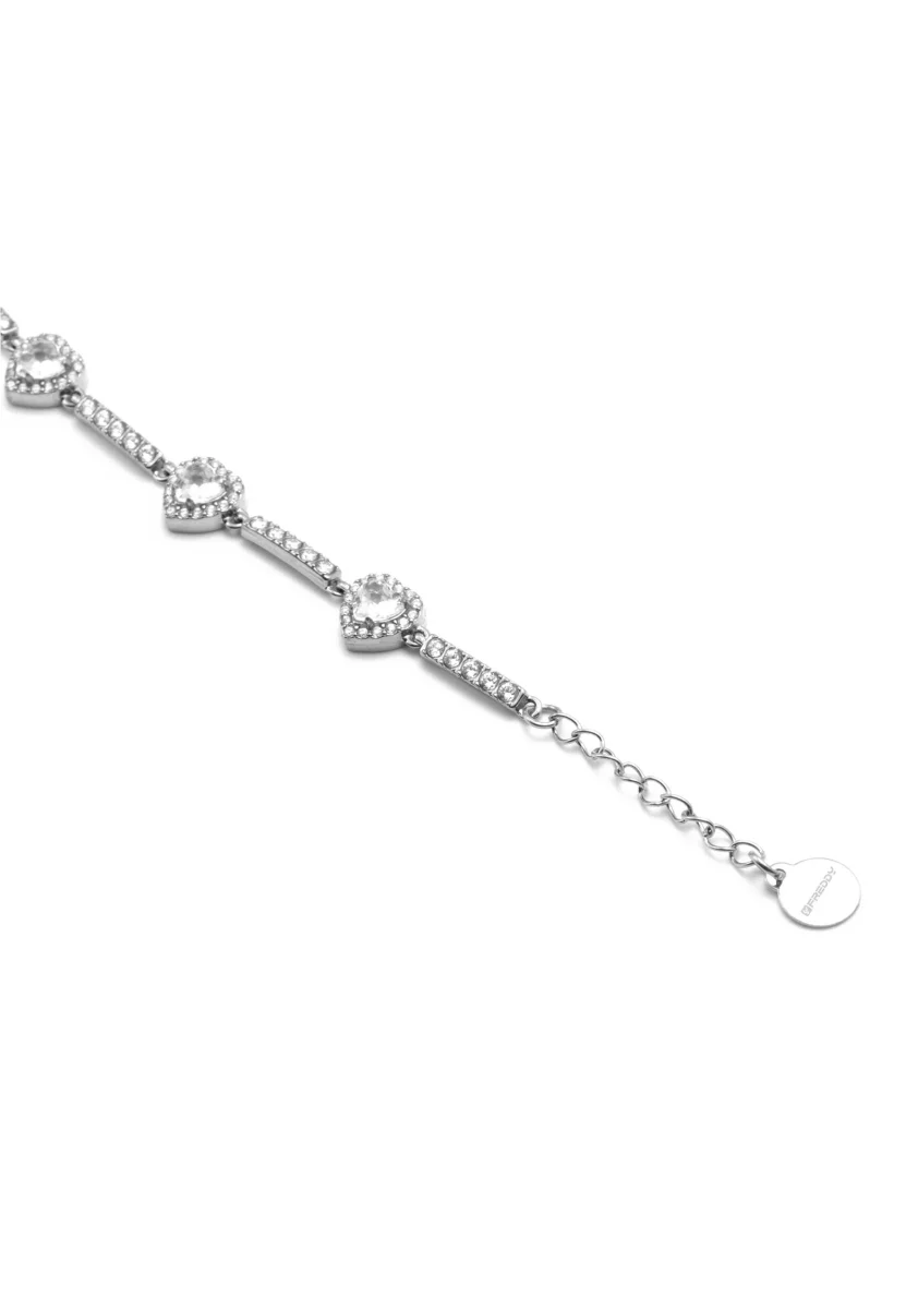 Bracciale in acciaio argentato con catena alternata a cuori – Image 2