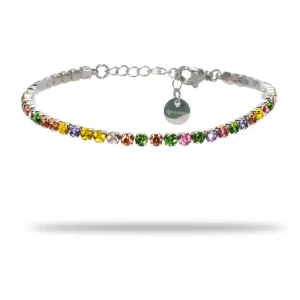 Bracciale Tennis in Acciaio Argento con Gemme Multicolor