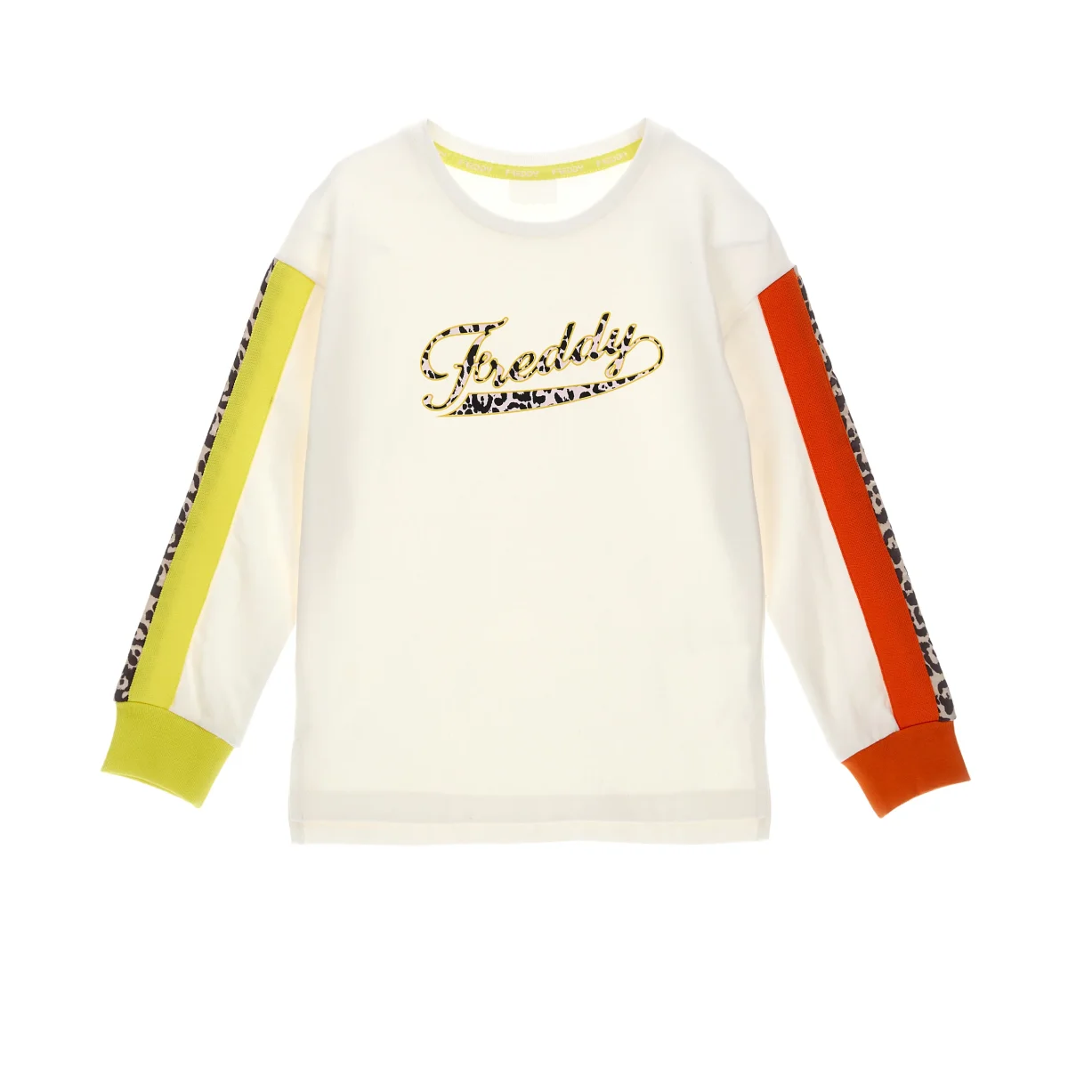 Felpa girocollo inserti animalier e in colore a contrasto