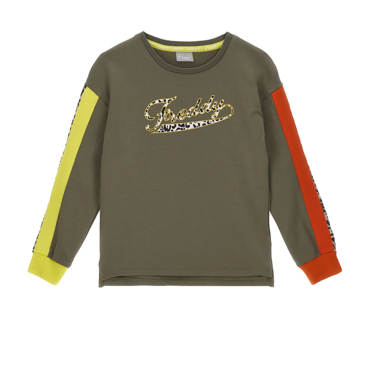 Felpa girocollo inserti animalier e in colore a contrasto – Image 3