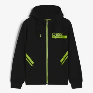 Felpa bambino con cappuccio e dettagli fluo