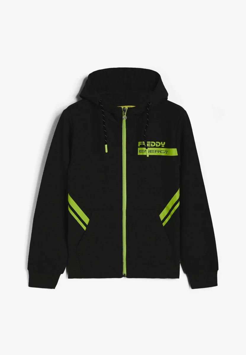 Felpa bambino con cappuccio e dettagli fluo