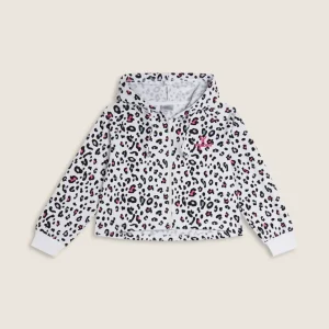 Felpa corta leopardata Bambina con Cappuccio e zip