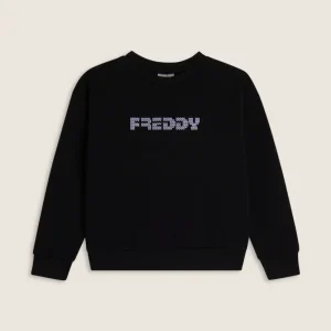 Felpa Bambina girocollo con logo effetto tricot