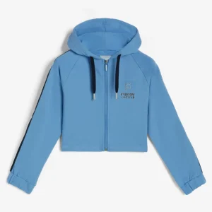 Felpa corta con bande argento sulle maniche e cappuccio