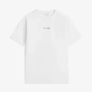 T-shirt da bambina in cotone elasticizzato con logo argento