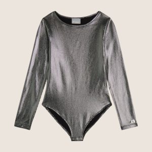 Body Bambina in jersey coated effetto argento