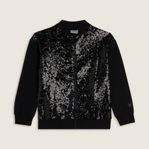 Felpa Bambina full zip con paillettes e collo bomber