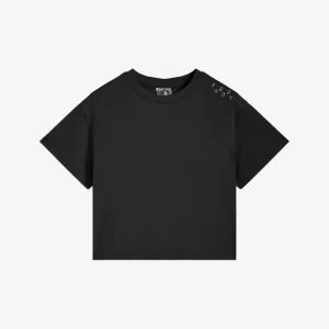 T-shirt corta da bambina con logo glitter sulla spalla