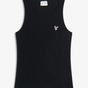 Canotta a costine da bambina con piccolo logo glitter