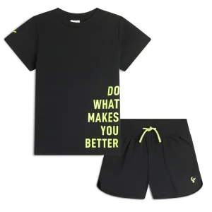 Completo estivo da bambina con stampe in contrasto