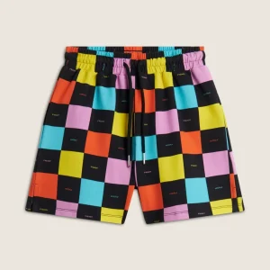 Pantaloni Corti Bambina con Fantasia a Scacchi Colorati