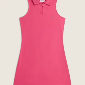 Abito Bambina Senza Maniche in Piquet con Collo a Camicia