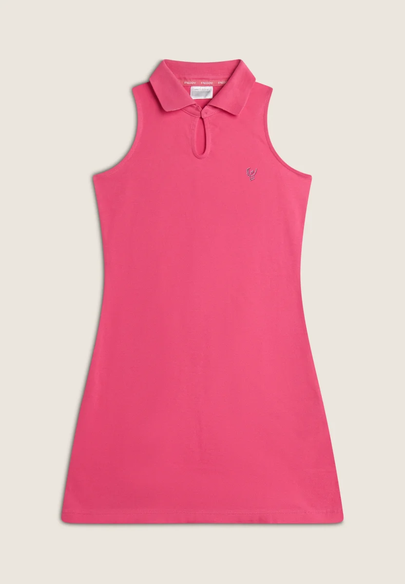 Abito Bambina Senza Maniche in Piquet con Collo a Camicia