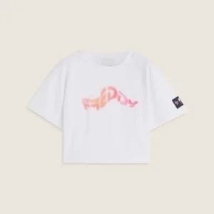 T-shirt cropped bambina con logo ondulato