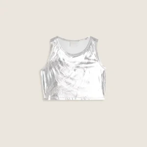 Top Bambina in Tessuto Tecnico Argento con Cut Out