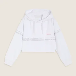 Felpa Bambina Cropped con Bande Strass e Cappuccio