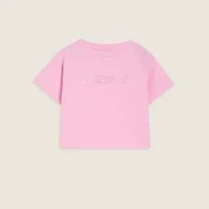 T-shirt Bambina Cropped con Logo FREDDY in Strass