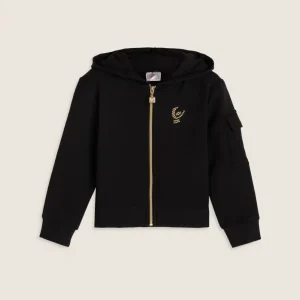 Felpa bambina con zip, cappuccio e dettagli dorati