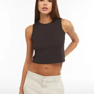 Crop top slim fit in tessuto jersey effetto vissuto