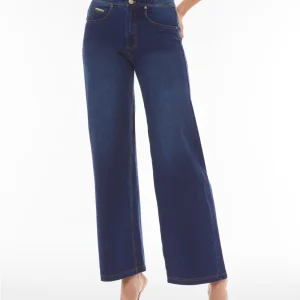 Pantaloni N.O.W.® wide leg vita alta in jersey effetto denim