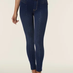 Pantaloni Vita Media in jersey denim con cuciture decorative