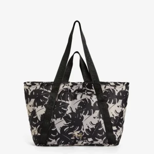 Borsa shopper fantasia foliage bicolore con manici logati
