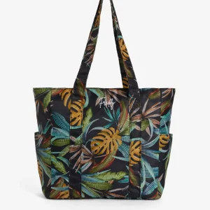 Borsa shopper stampa foliage tropical con tasche laterali