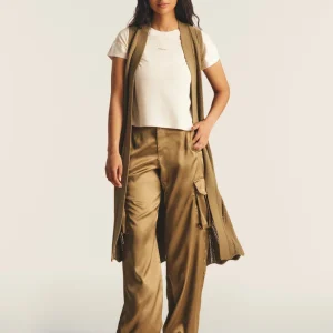 Pantaloni Cargo effetto seta wide leg con fondo regolabile