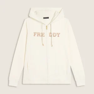 Felpa comfort grafica dorata con zip e cappuccio