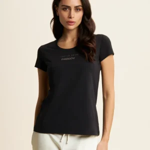 T-shirt in jersey stretch con grafica bicolore