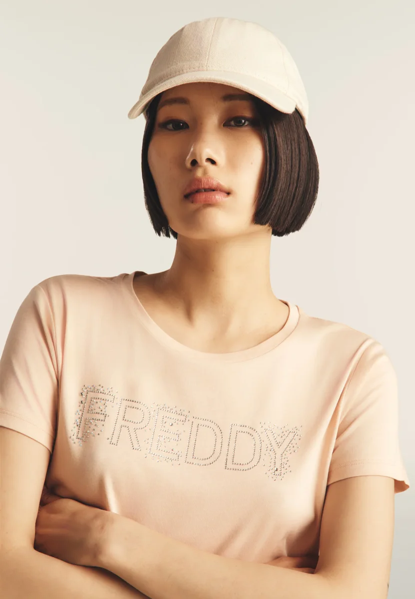 T-Shirt in jersey modal con Logo Strass – Image 3